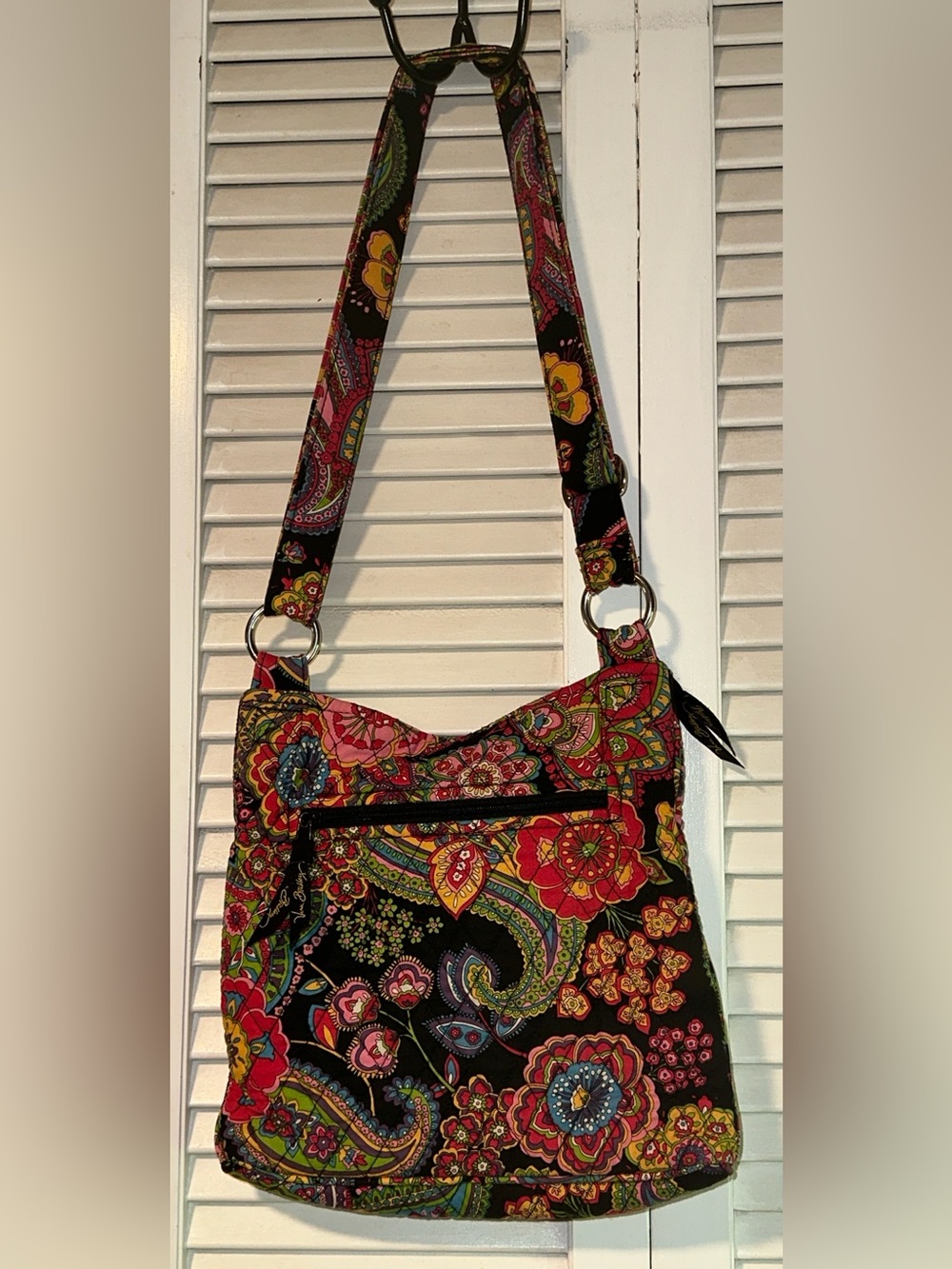 Vera Bradley Boho Floral Paísley Quilted Crossbody Bag Pink Black Travel Purse - Picture 2 of 8